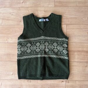 Old Navy Lambswool Fair Isle Sweater Vest Green Womens M Nordic Grandpa Core